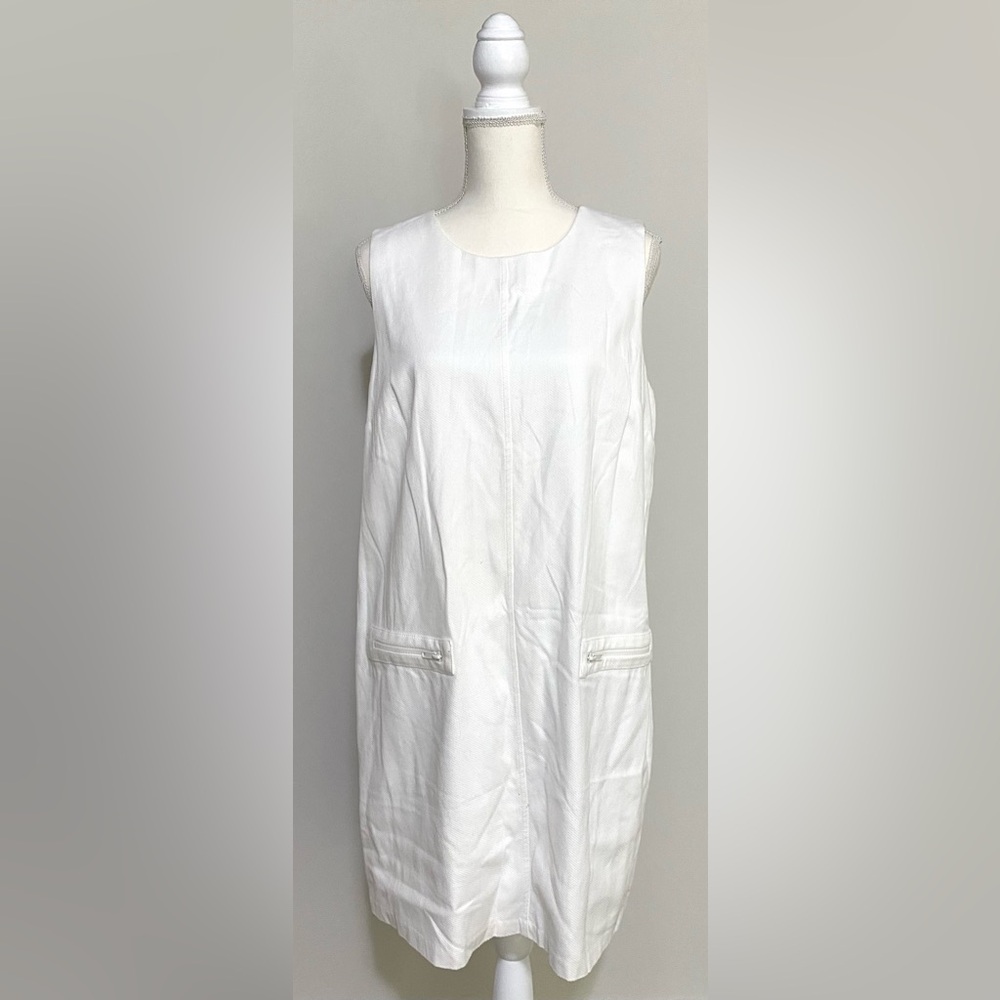 AGB Womens 14 Solid White Sleeveless Straight Dress Vintage Boho Coastal Grandma
